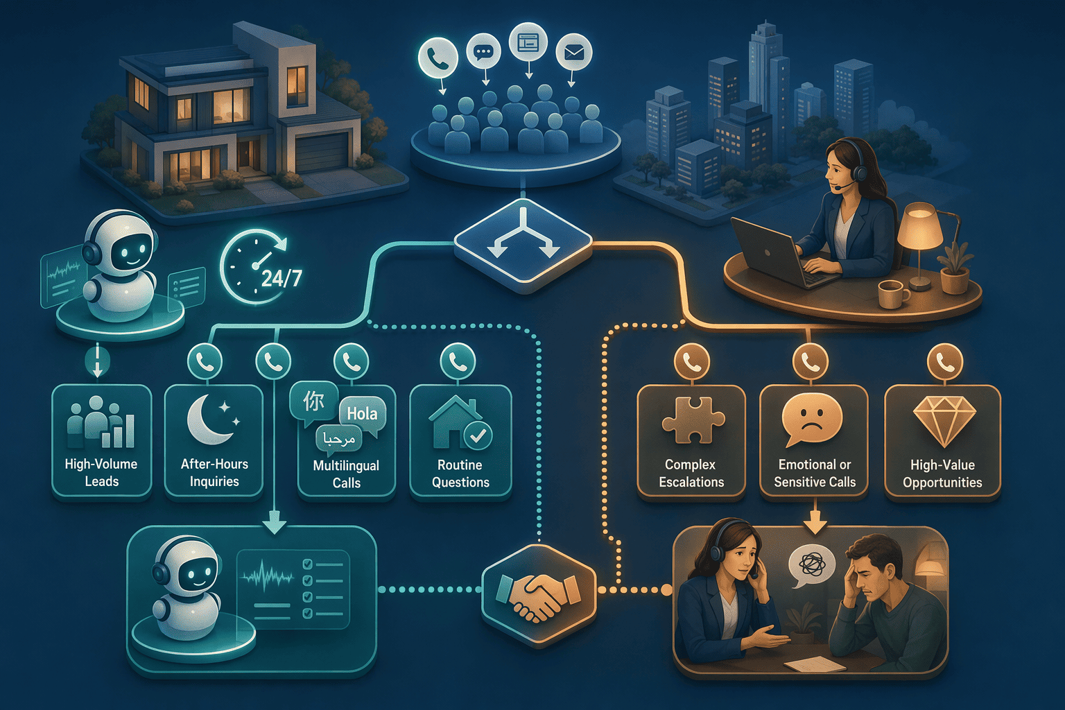 Illustration for: When to Use AI Calling vs Human Follow-Up