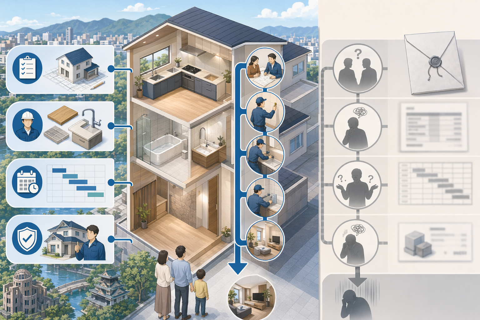 Illustration for: 広島市で水回り・内装リフォームを一貫対応する業者を選ぶ4つの判断軸