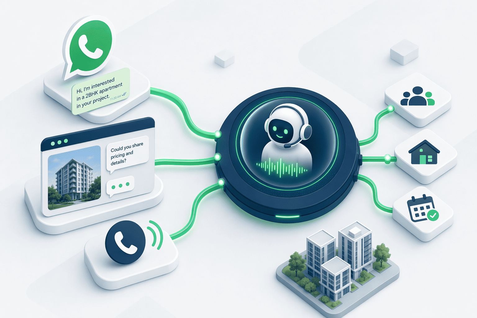 Illustration for: Step 1: Capture Inquiries Across Channels (WhatsApp, Website, Calls)