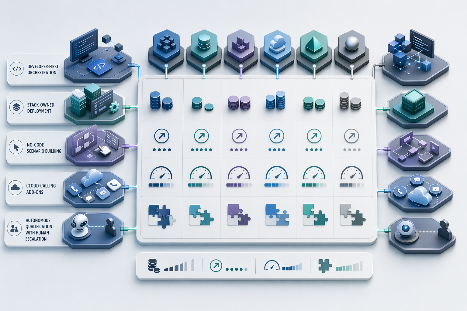 Illustration for: Platform-by-Platform Breakdown: Retell AI, Bland AI, Vapi, Synthflow, CloudTalk,