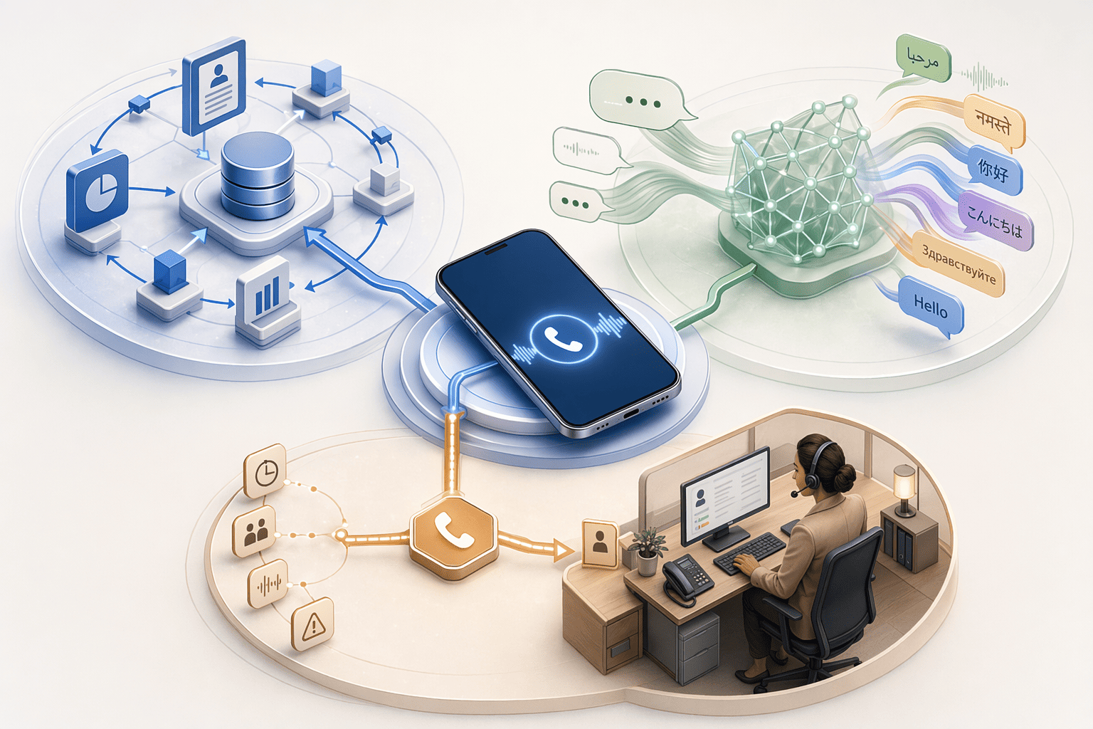 Illustration for: Key Features to Evaluate: CRM Integration, Multilingual Support, and Handoff Tri