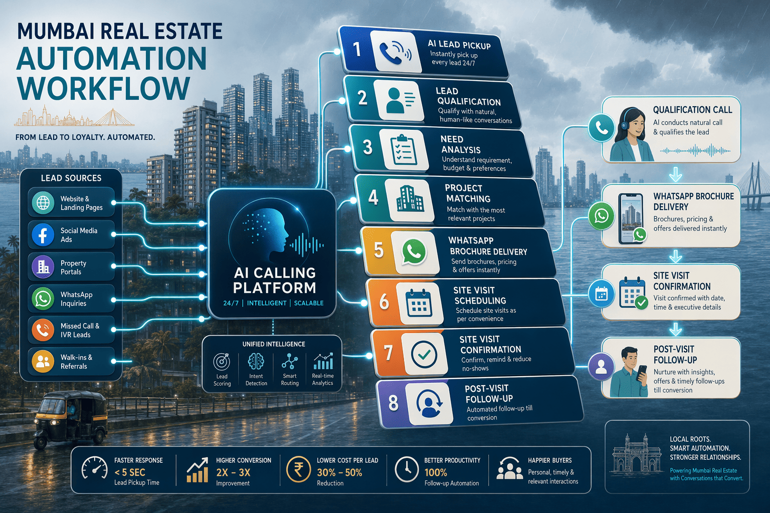 Illustration for: 8 AI calling platforms ranked for Mumbai real estate automation