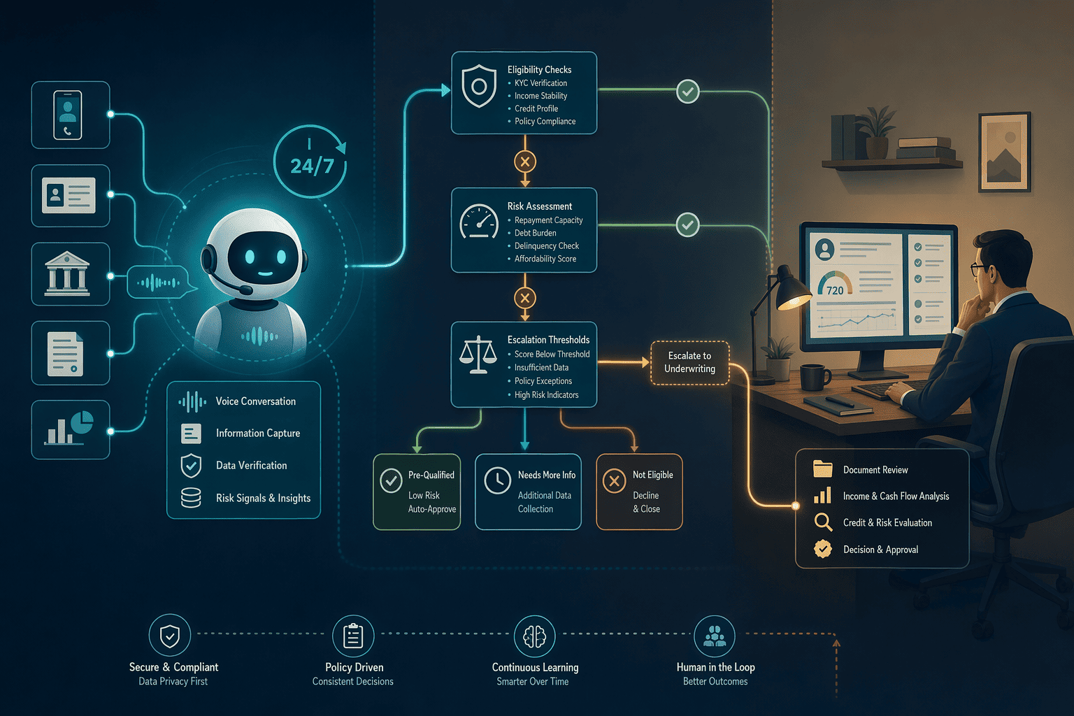 Illustration for: Lead Qualification Workflow Capabilities: 24/7 Autonomy vs. Human Handoff Models