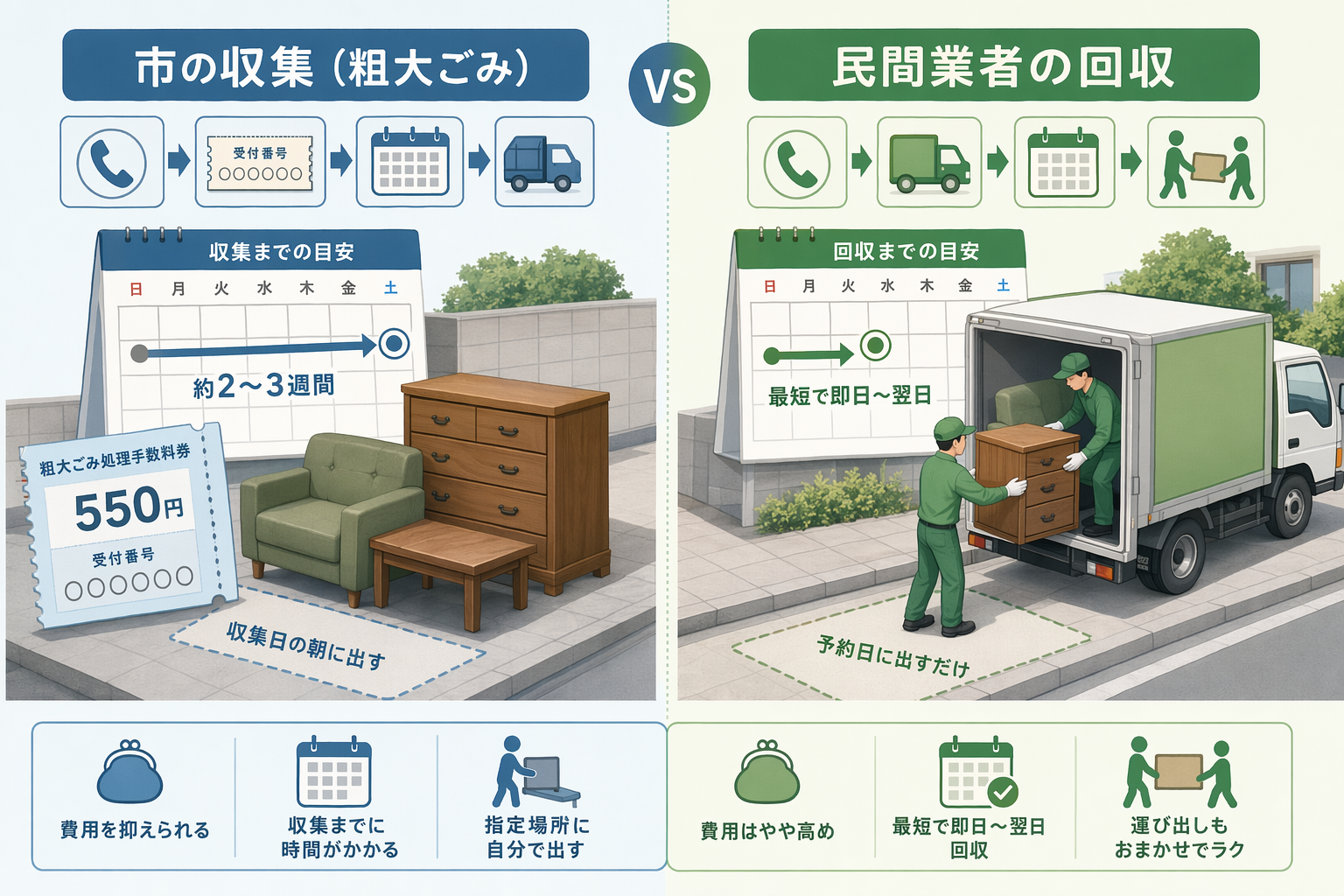 Illustration for: 自治体回収と業者回収の総額比較