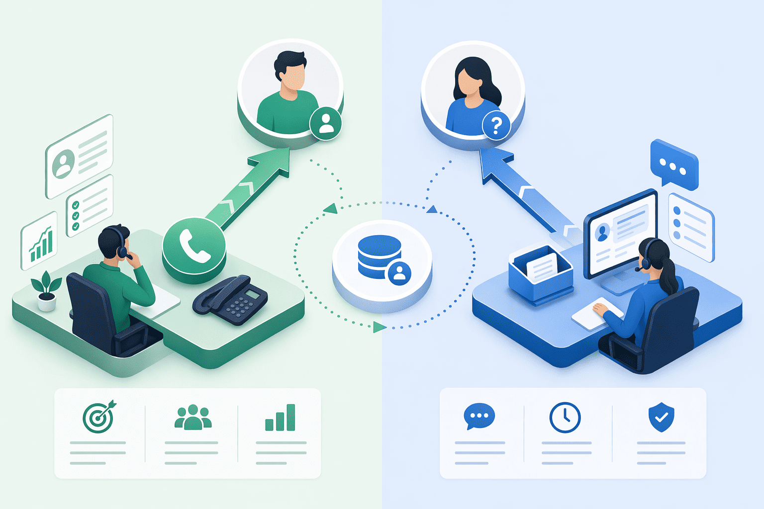 Illustration for: Key Differences: Calling Agent vs. Support Agent