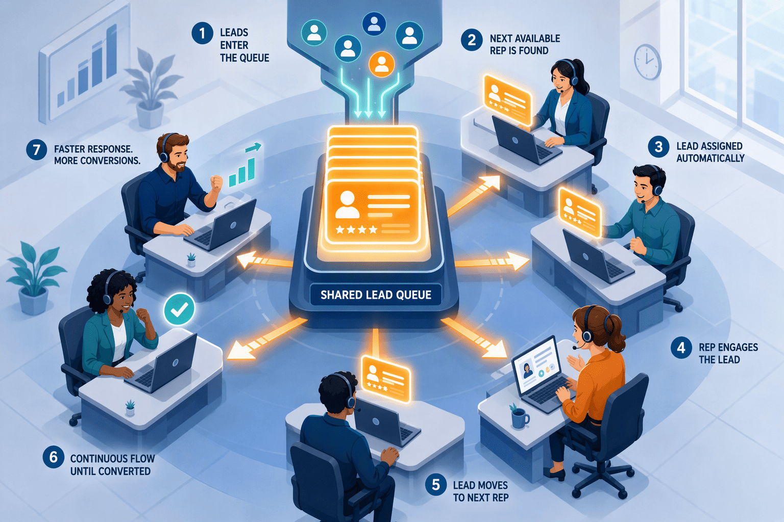 Illustration for 4. VanillaSoft: Specialist Queue-Based Routing for High-Velocity Sales Floors