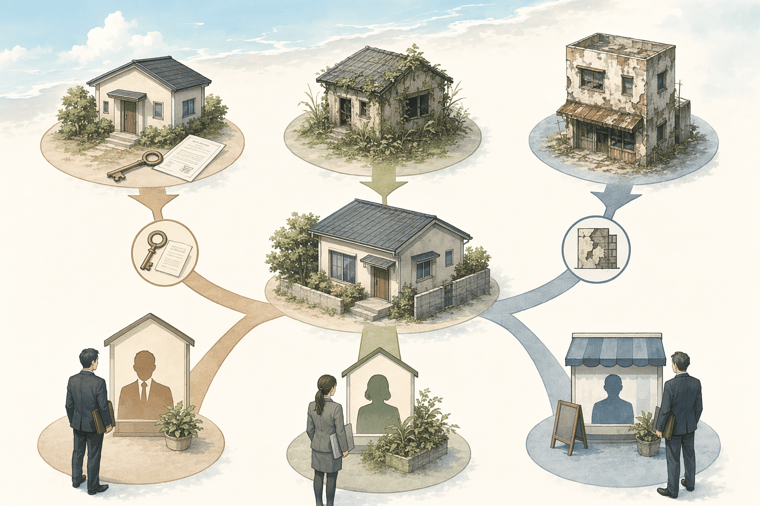 Illustration for: 物件タイプ別|高知市で買取に強い業者の選び方