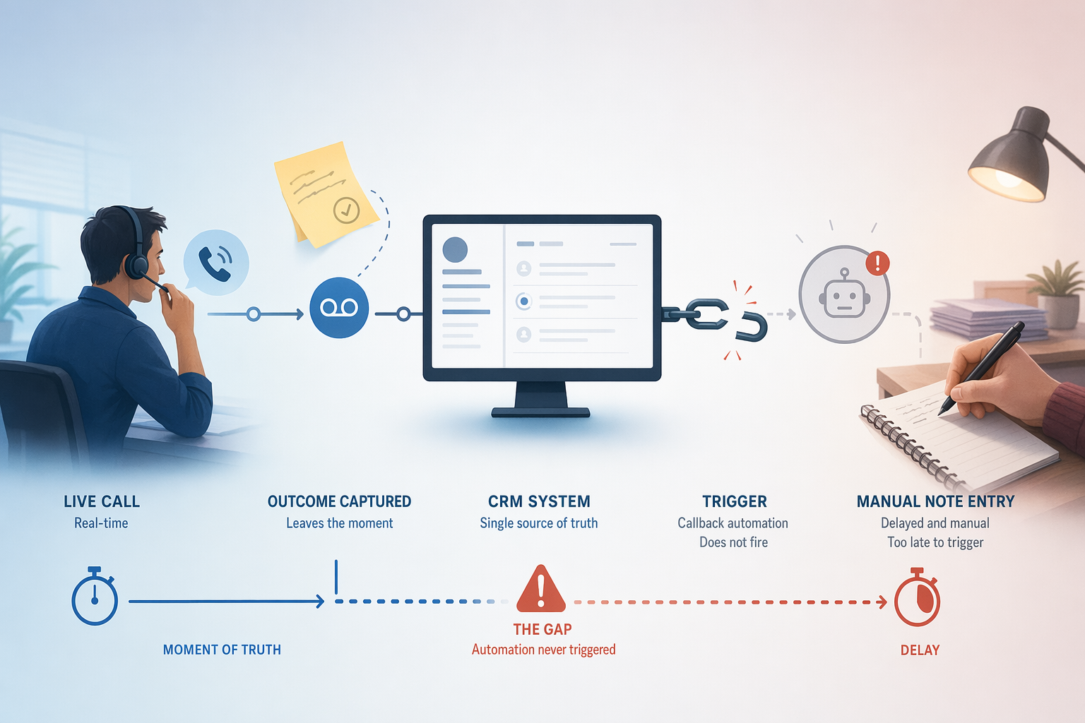Illustration for: Root Cause 2: CRM Disconnects and Missing Call Triggers